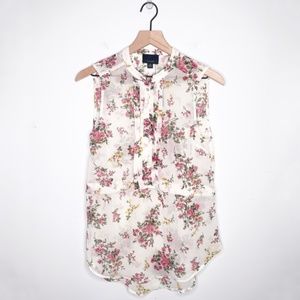 Lumiere White Floral Print High Neck Tank Top